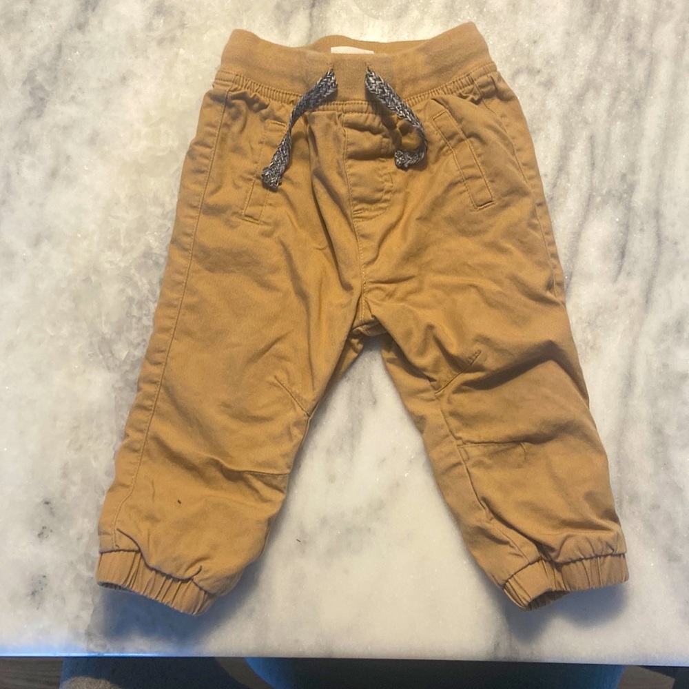 Cat & Jack boys 6-9 mo. khaki joggers with cotton lining , very good condition